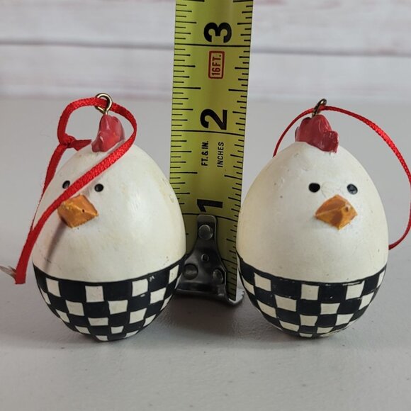 Silvestri Chicken Egg Christmas Ornaments Checkerboard Farm Rustic Lot of 2 VTG - Picture 7 of 10